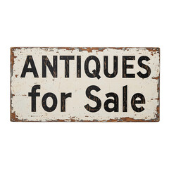 Vintage wooden sign Antiques for Sale on white background