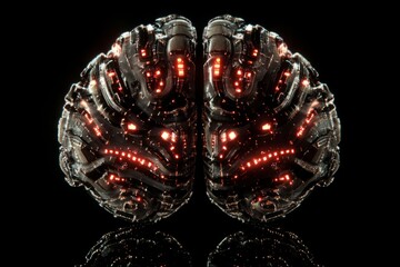 Fototapeta premium Pair of robots with glowing eyes standing in a futuristic environment