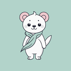 White animal wearing a green scarf.