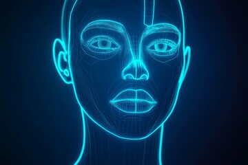 Fototapeta premium Womans face illuminated with glowing lines and artistic light patterns on skin