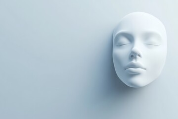 White mask displayed on a wall in a minimalist interior design setting