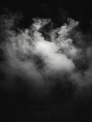 Fototapeta premium Ethereal white smoke drifts through the inky blackness creating a dramatic and mysterious atmosphere with soft light and shadow