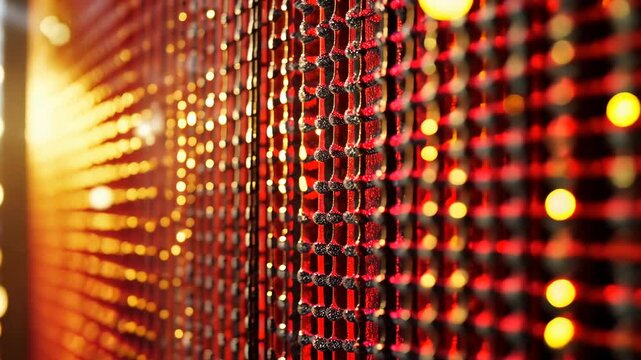 Vibrant patterns of illuminated lights creating a dazzling backdrop in a lively atmosphere