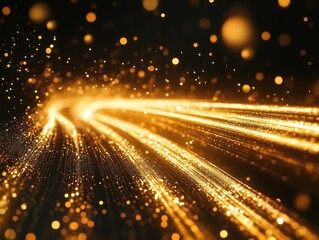 Fototapeta premium Glittering golden light trails with shimmering particles creating an enchanting and vibrant background for design projects and creative compositions