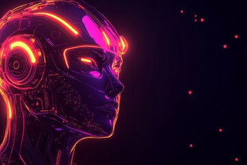 Robot wearing headphones with a modern design and futuristic appearance in a studio setting