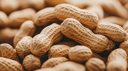 Peanuts piled together in warm, natural light showcasing their textured shells at a local farm or market setting