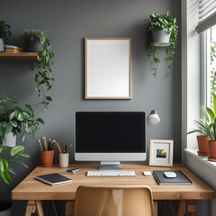 empty blank mockup wall with cute office accessories