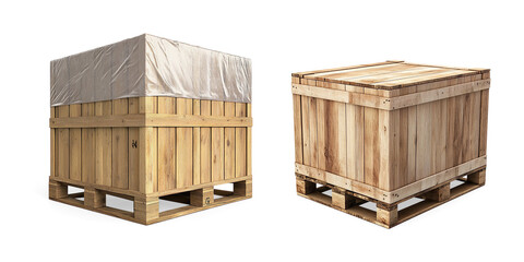 Wooden Shipping Crate on Pallet on a Transparent Background