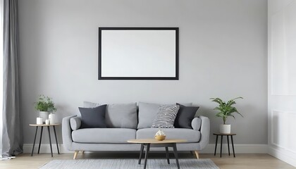 Aesthetic Living Room Interior with Empty Frame and Modern Furniture