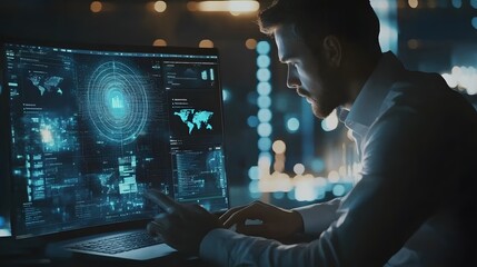 AI Artificial Intelligence technology for data analysis, research, planning, and work generate. Man uses a laptop and AI assistant dashboard. Technology smart robot AI agents and agentic workflows.