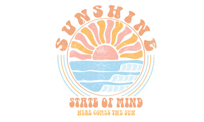 Surf club design. Beach modern abstract art. Ocean abstract wave. Here come the sun. Summer vibes artwork. Sunshine paradise graphic print design. Enjoy beach life.