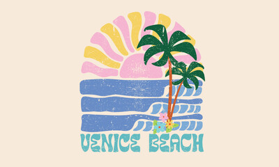 Palm tree with flower. Surf club design. Beach modern abstract art. Ocean abstract wave. Here come the sun. Summer vibes artwork. Sunshine paradise graphic print design. Enjoy beach life.