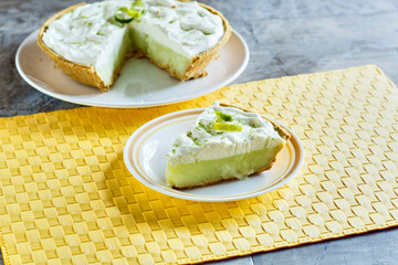 key, lime, pie, sweet, whipped, cream, fresh, dessert, food, green, white, plate, delicious, snack, fruit
