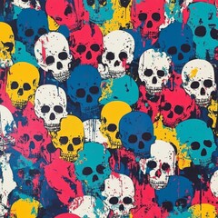 Colorful Skull Pattern Psychedelic Pop Art Design