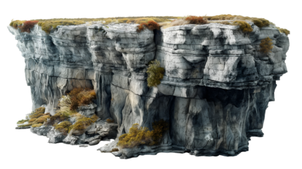 Rocky Cliff Face 3D Render, High-Resolution Grey Stone Texture for Nature Themes, isolated on transparent background.