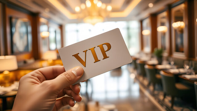 Hand holding VIP card representing exclusive membership, luxury, and premium services for high-status individuals