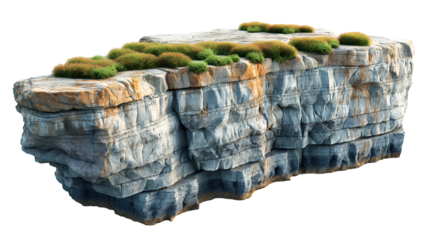 Rocky Clifftop Island 3D Model, Grass and Stone Texture for Nature Scenes, isolated on transparent background.