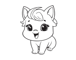 Black and white line art illustration, bright vibrant colors implied, lively and energetic, adorable and charming features, simple lines, easily colorable, minimal background, Kindal aesthetic, Vector