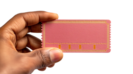 Pink Ticket Stub Mockup Blank Retro Design, Event Entry Template for Handheld Displays, isolated on transparent background.