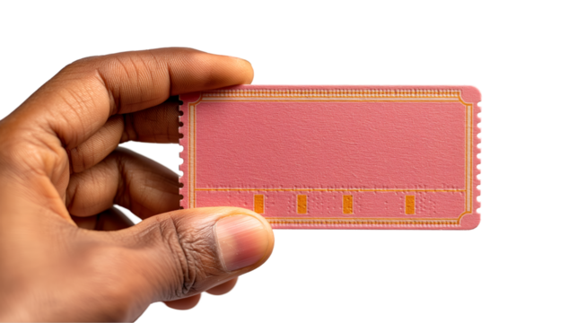 Pink Ticket Stub Mockup Blank Retro Design, Event Entry Template for Handheld Displays, isolated on transparent background.