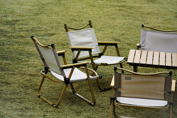 Outdoor relaxation setup backyard furniture natural environment close-up view comfort and leisure
