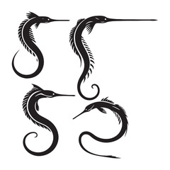 Bold Pipefish silhouette, an artistic take on oceanic creatures - Pipefish illustration - Minimalist Pipefish vector - Fish silhouette
