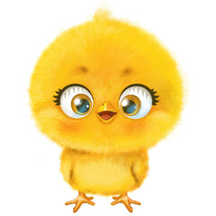 Cute cartoon little yellow fluffy chicken isolated on a white background