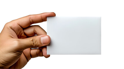 Hand Holding White Card Neutral Background, Clean and Simple Mockup Design, isolated on transparent background.