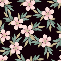 Vector seamless colorful design pattern botanical cute spring herbs and flowers in pastel tones on brown. Cute circle frame on a white background. Perfect for textiles, wrapping paper, wallpaper