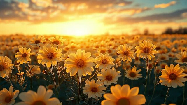 beautiful view of sparkling yellow flower gardens in the afternoon footage