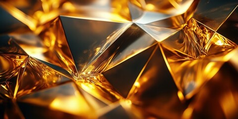 Golden geometric shapes reflecting light in an abstract display of luxury and elegance