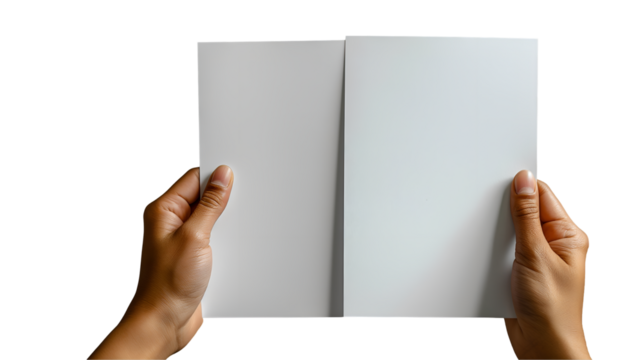 Hands Holding White Paper Brochure Mockup, Clean Design for Flyer and Print, isolated on transparent background.