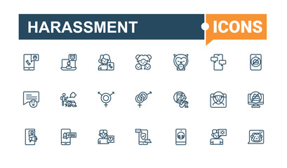 Harassment simple icon. Includes icons for inequality, violence, bullying, harassment, touching, sexual, man, people. Icons for design. Editable vector outline and solid icons.