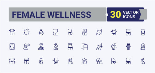 Female Wellness isolated icon set. Includes thin line veg, human, style, body, fitness and more. Minimalistic icons. Editable vector outline and solid icons.