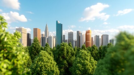 Fototapeta premium eco-friendly modern city skyline with green trees, urban view