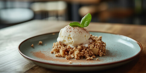 Warm apple crumble with vanilla ice cream

