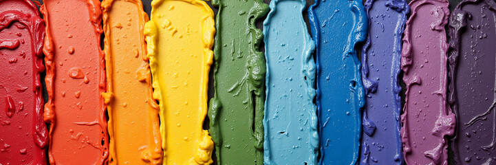 Vibrant Rainbow Acrylic Paint Strokes in a Colorful Texture
