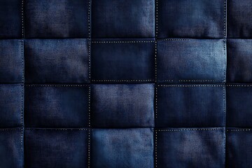 Quilted fabric. Background blue cloth sewn into the cell, stitching. Texture of the blanket, blue textile
