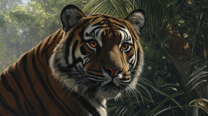 Fototapeta premium Majestic Tiger in Lush Tropical Jungle Habitat