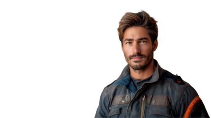 Handsome Mechanic Automotive Repair Professional, Male Worker with Tools in Garage, isolated on transparent background.