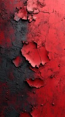 Textured surface with red and black paint peeling reveals layers beneath in worn condition
