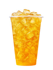 Tall Plastic Cup Filled with Iced Chrysanthemum Tea and Ice