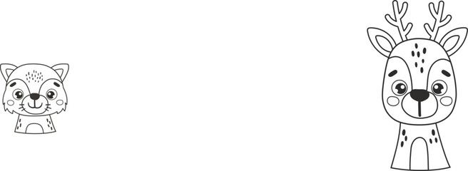 Forest line animal isolated, cute wild animal coloring, kids illustration, cartoon vector