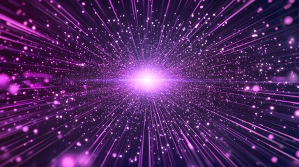 Particle stream. Purple background with many glowing particles. Information technology background. 3d rendering.