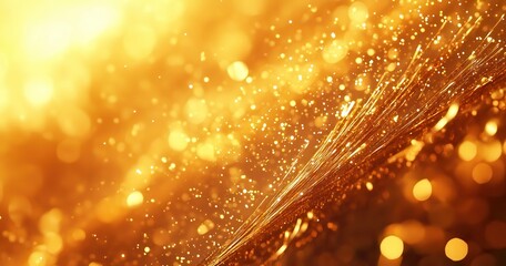 Naklejka premium Shimmering Golden Particles Floating in a Dreamy Warm Atmosphere Creating a Magical and Enchanting Visual Experience of Light and Color