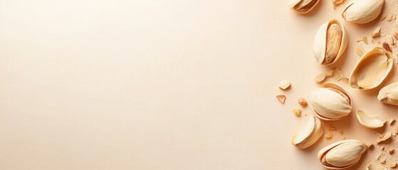 Pistachio Nuts on a Cream Background with Natural Light and Clean Style Perfect for Food Photography and Healthy Eating Promotion