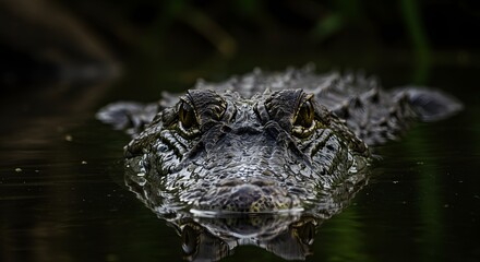 Obraz premium Close-Up View of a Crocodile Partially Submerged in a Murky Water Body