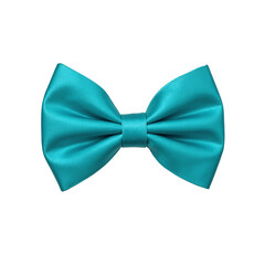 Naklejka premium Teal satin bowtie ribbon with glossy finish on white backdrop