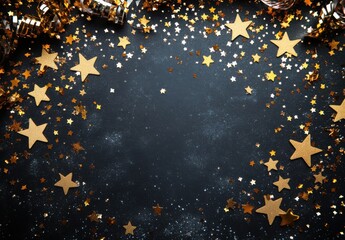 Sparkling Celebration Background with Golden Stars, Confetti, and Decorative Items for Parties, Events, and Festive Occasions