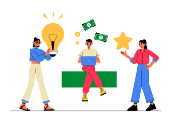 Women Pitching Business Idea To Investor In Flat Vector Illustration Symbolizing Entrepreneurship, Funding, And Innovation, Isolated On White Background.